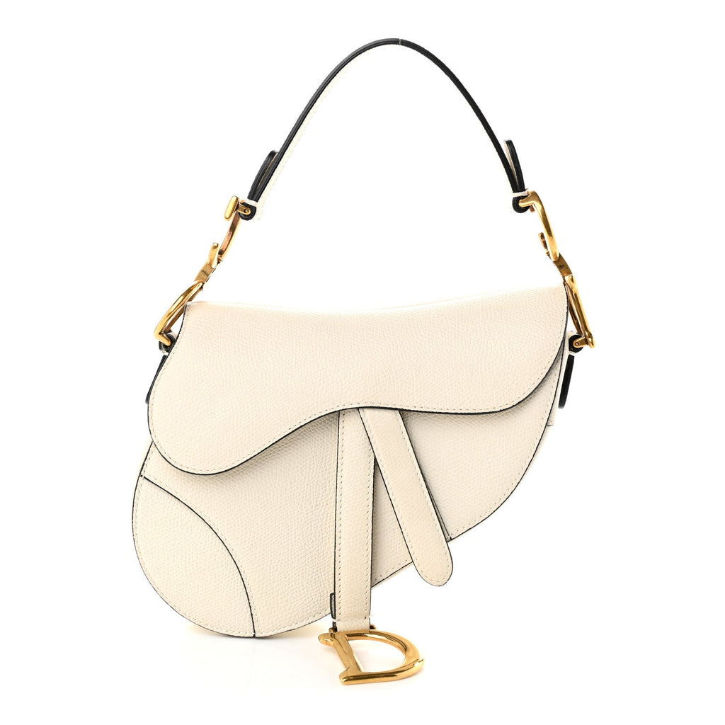 Grained Calfskin Mini Saddle Bag White