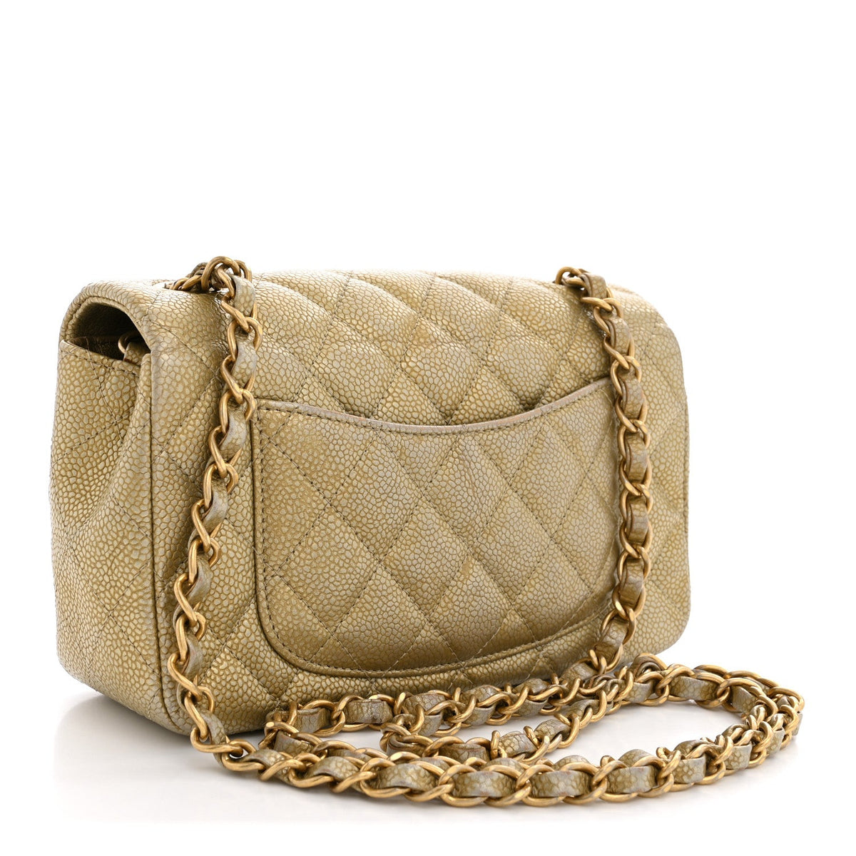 Metallic Caviar Quilted Mini Rectangular Flap Gold