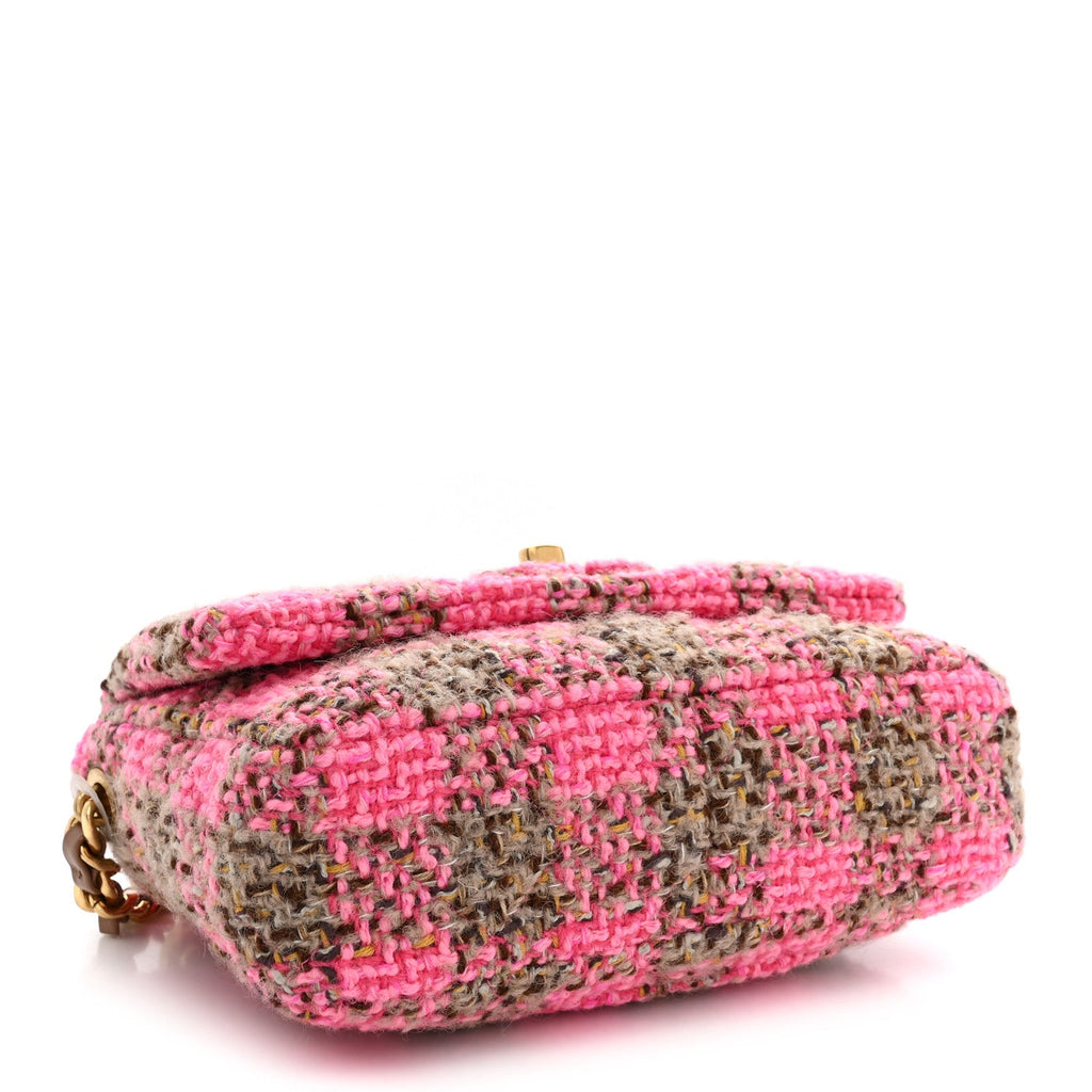 Wool Tweed Quilted Small Elegant Chain Flap Pink Brown