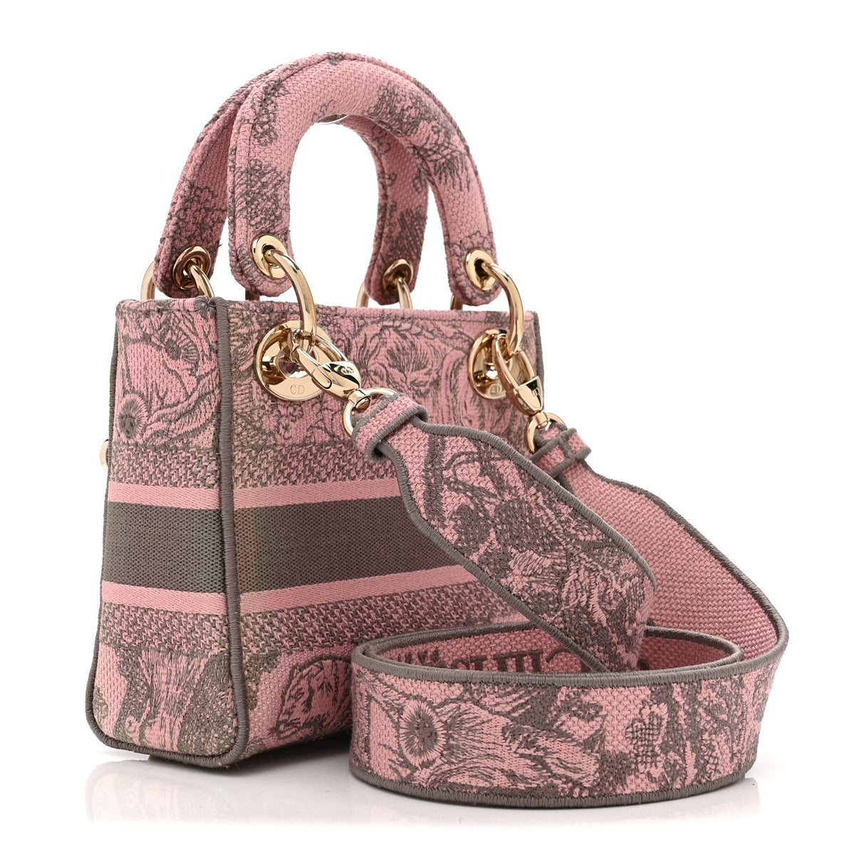 Canvas Toile De Jouy Embroidered Mini Lady D-Lite Gray Pink