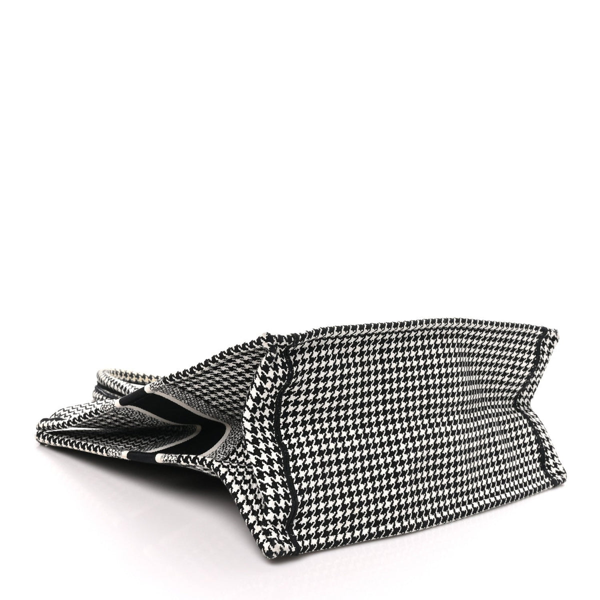 Canvas Houndstooth Embroidered Large Book Tote Black White