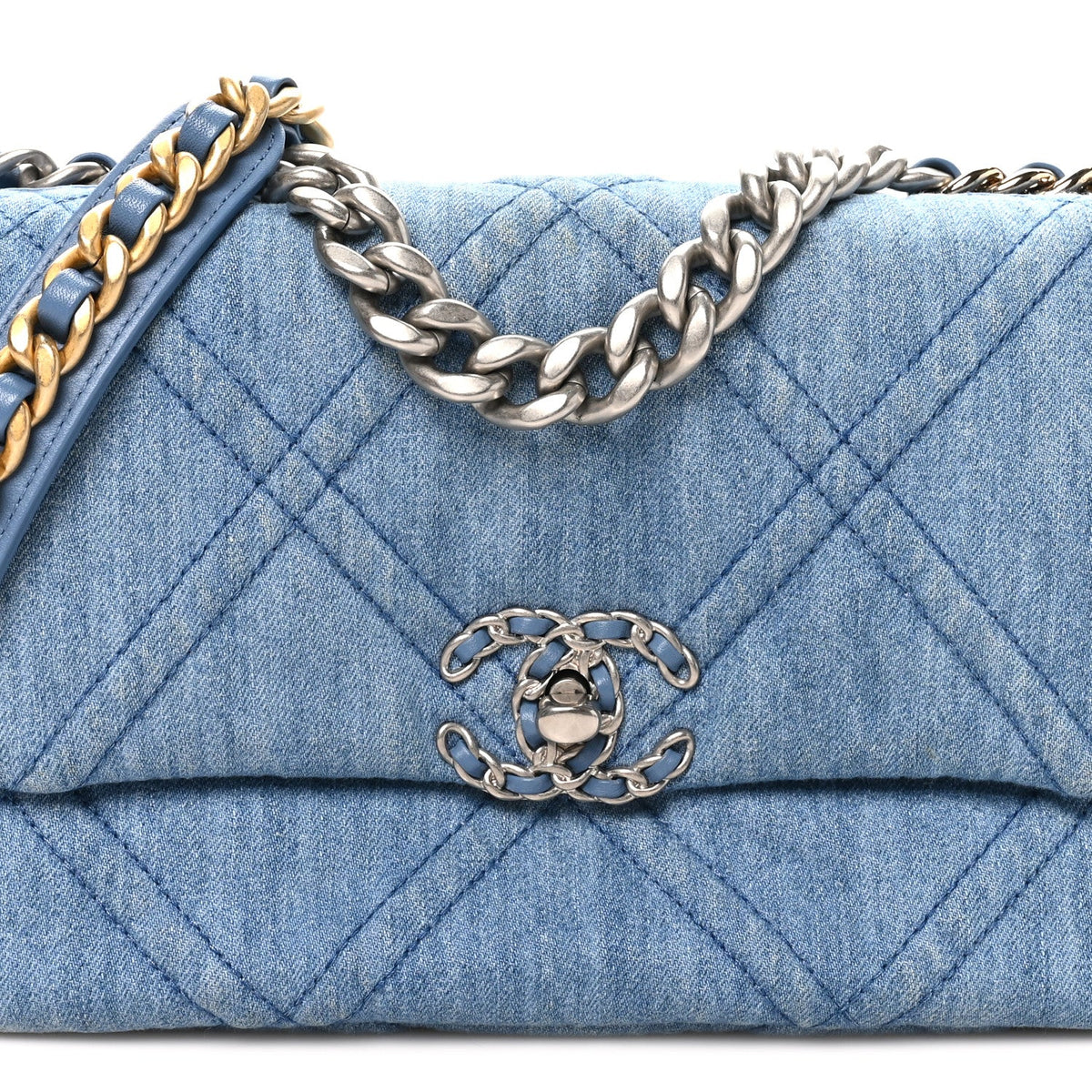 Denim Quilted Medium Chanel 19 Flap Blue