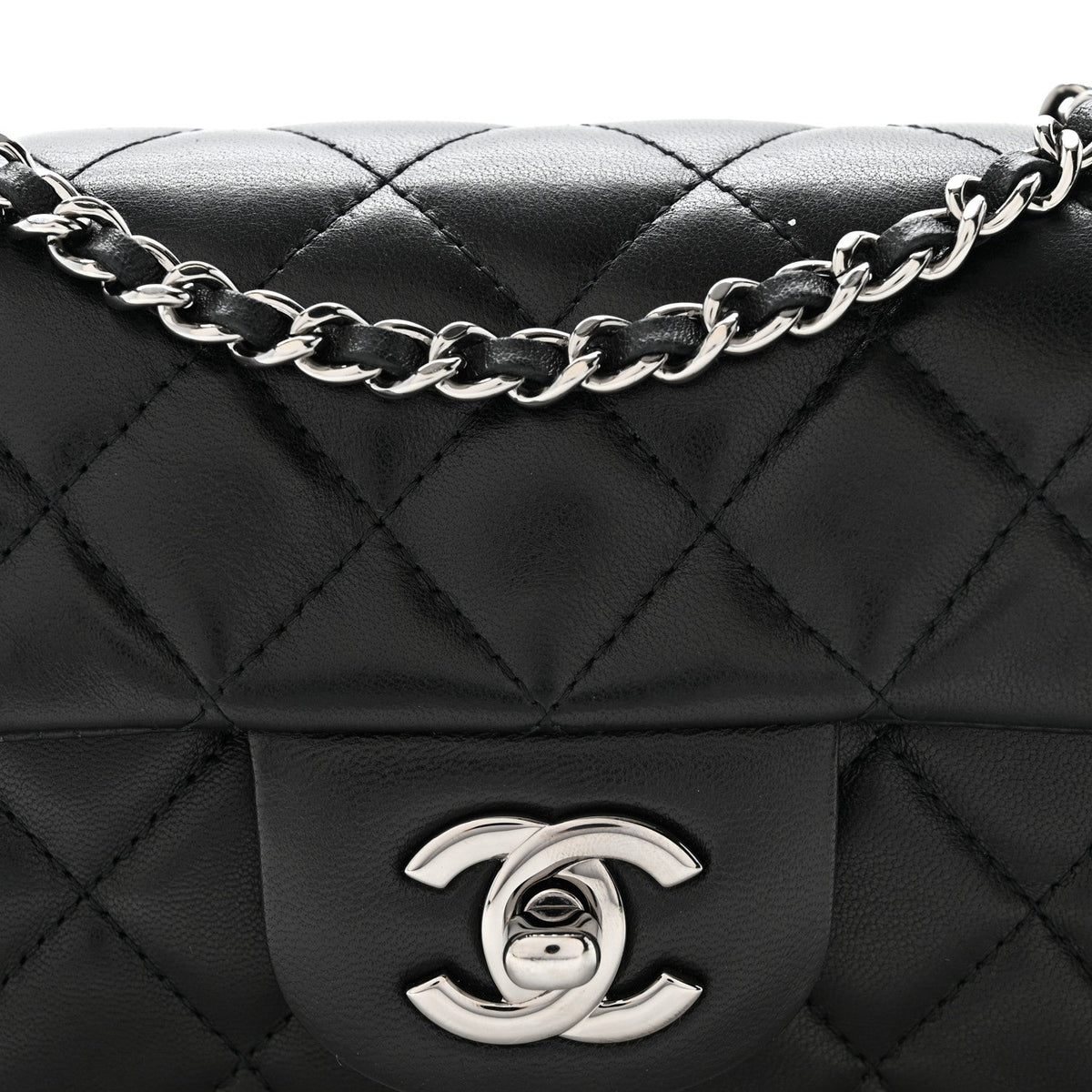 Lambskin Quilted Extra Mini Rectangular Flap Black