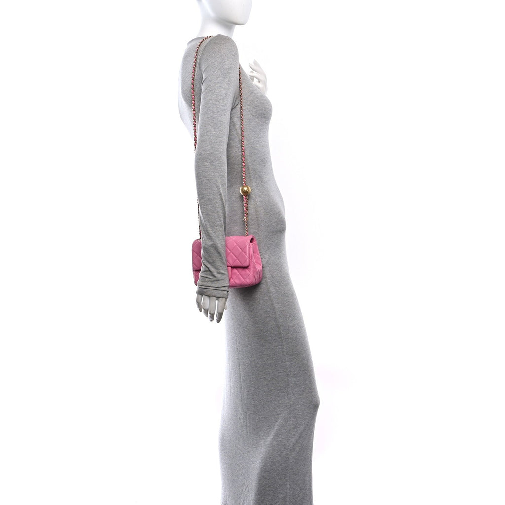 Lambskin Quilted Mini Pearl Crush Flap Pink