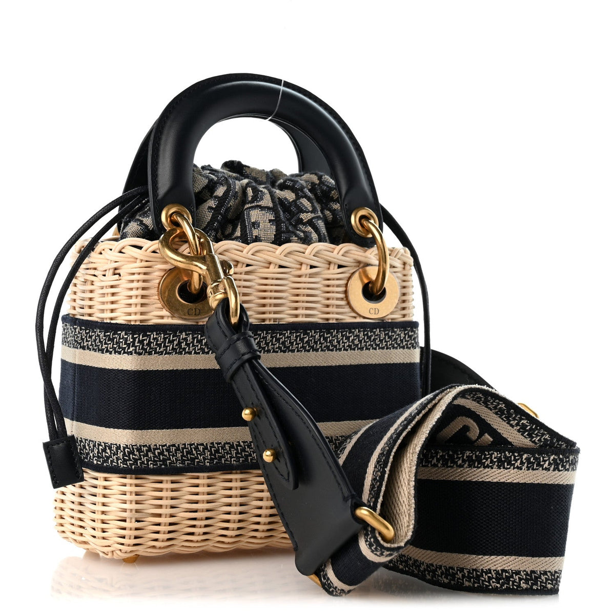 Wicker Oblique Mini Lady Dior Bag Blue
