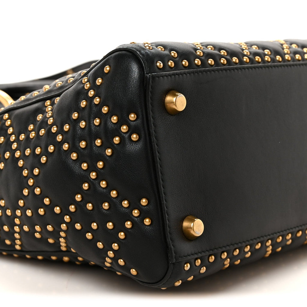 Calfskin Cannage Studded Medium Supple Lady Dior Black