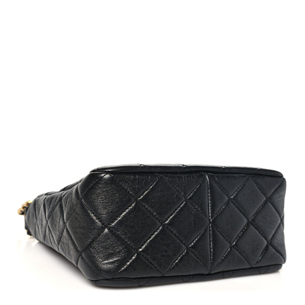 Shiny Lambskin Quilted CC Hobo Black