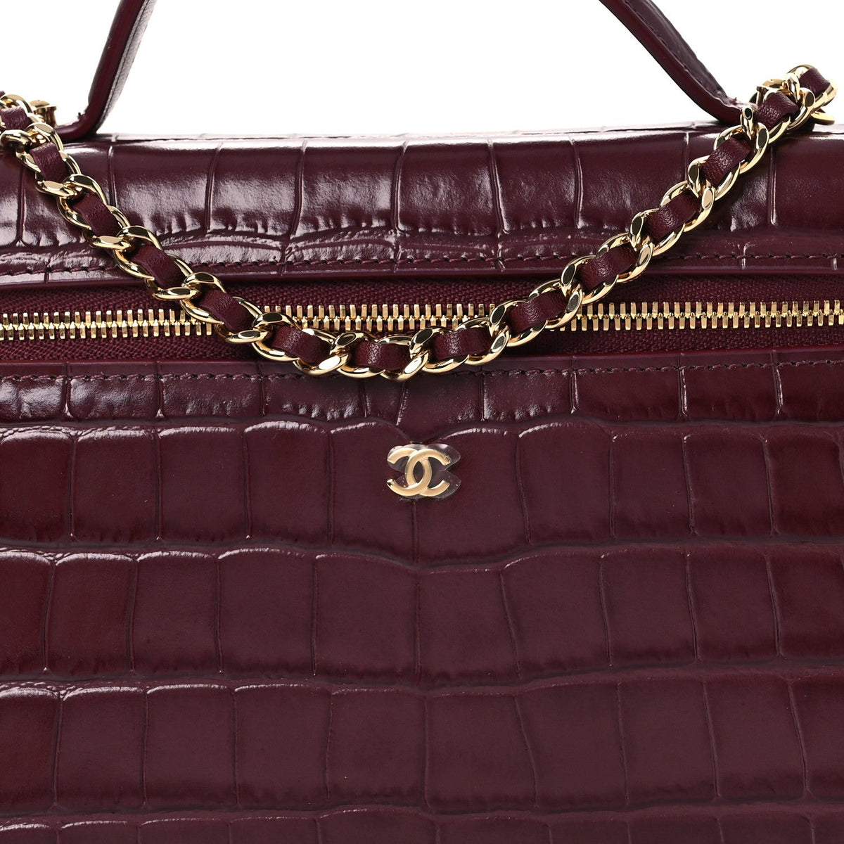 Calfskin Crocodile Embossed Crococo Exoticoco Vanity With Chain Dark Burgundy