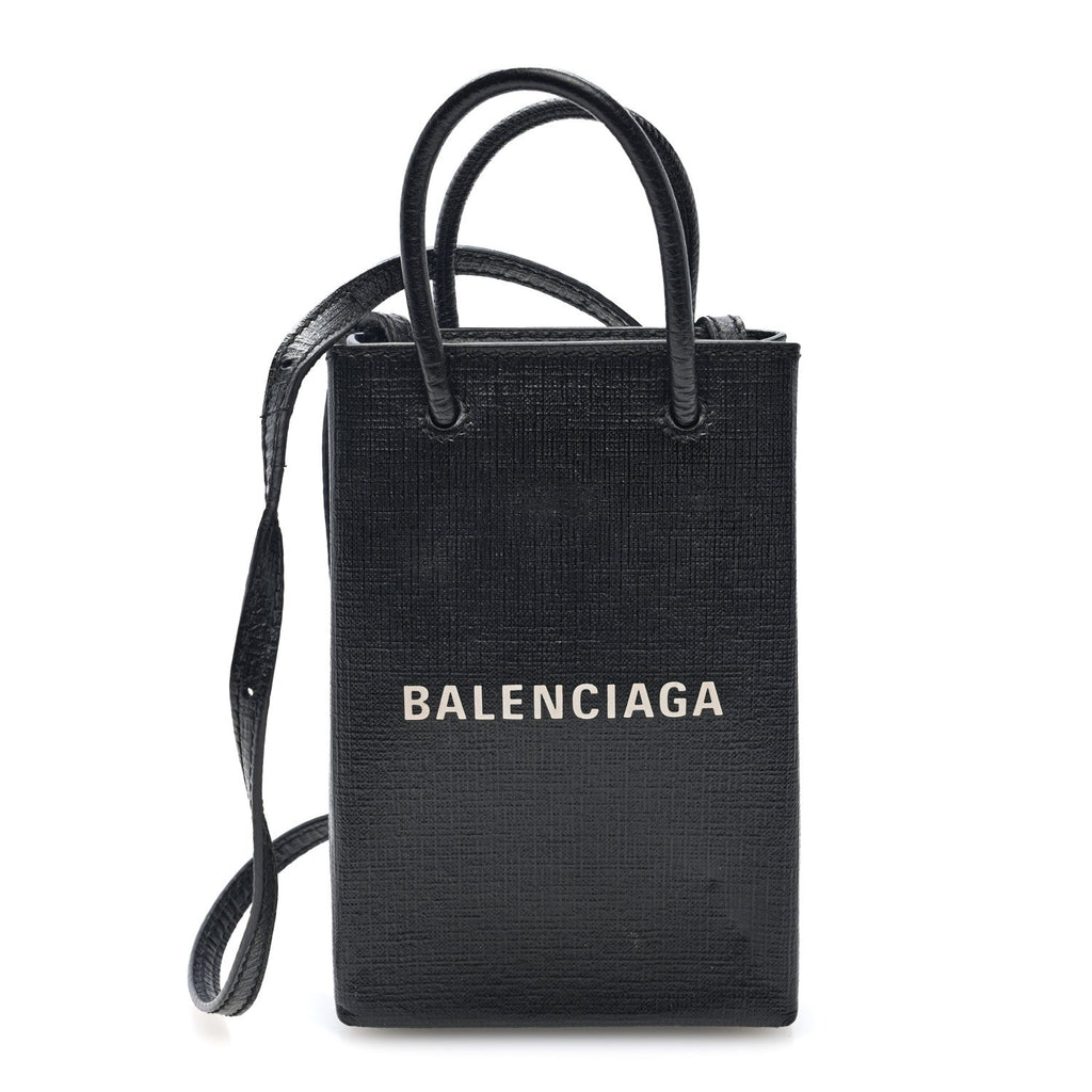 Squared Calfskin Logo Shopping Phone Holder Bag Black