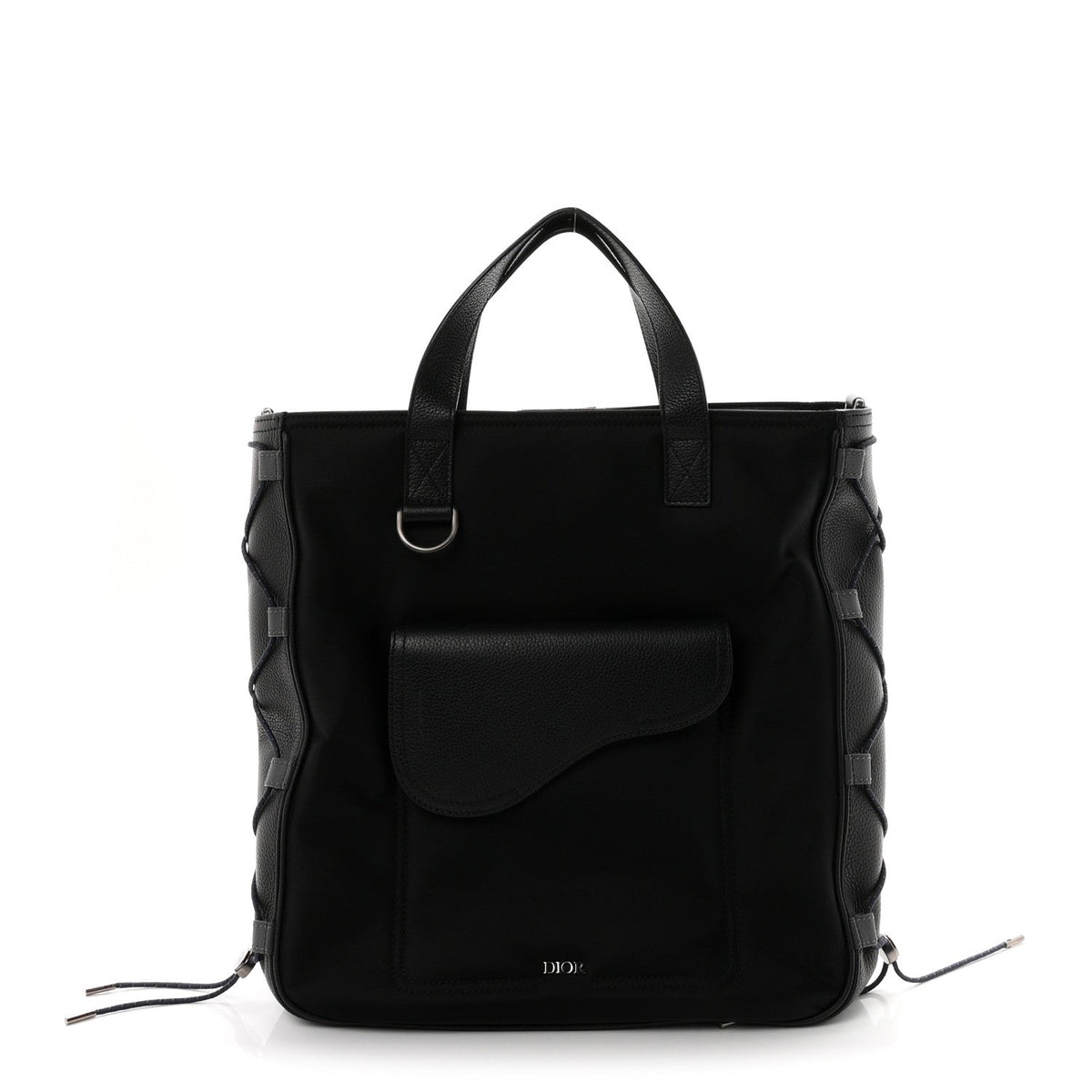 X SACAI Nylon Grained Calfskin Saddle Tote Black