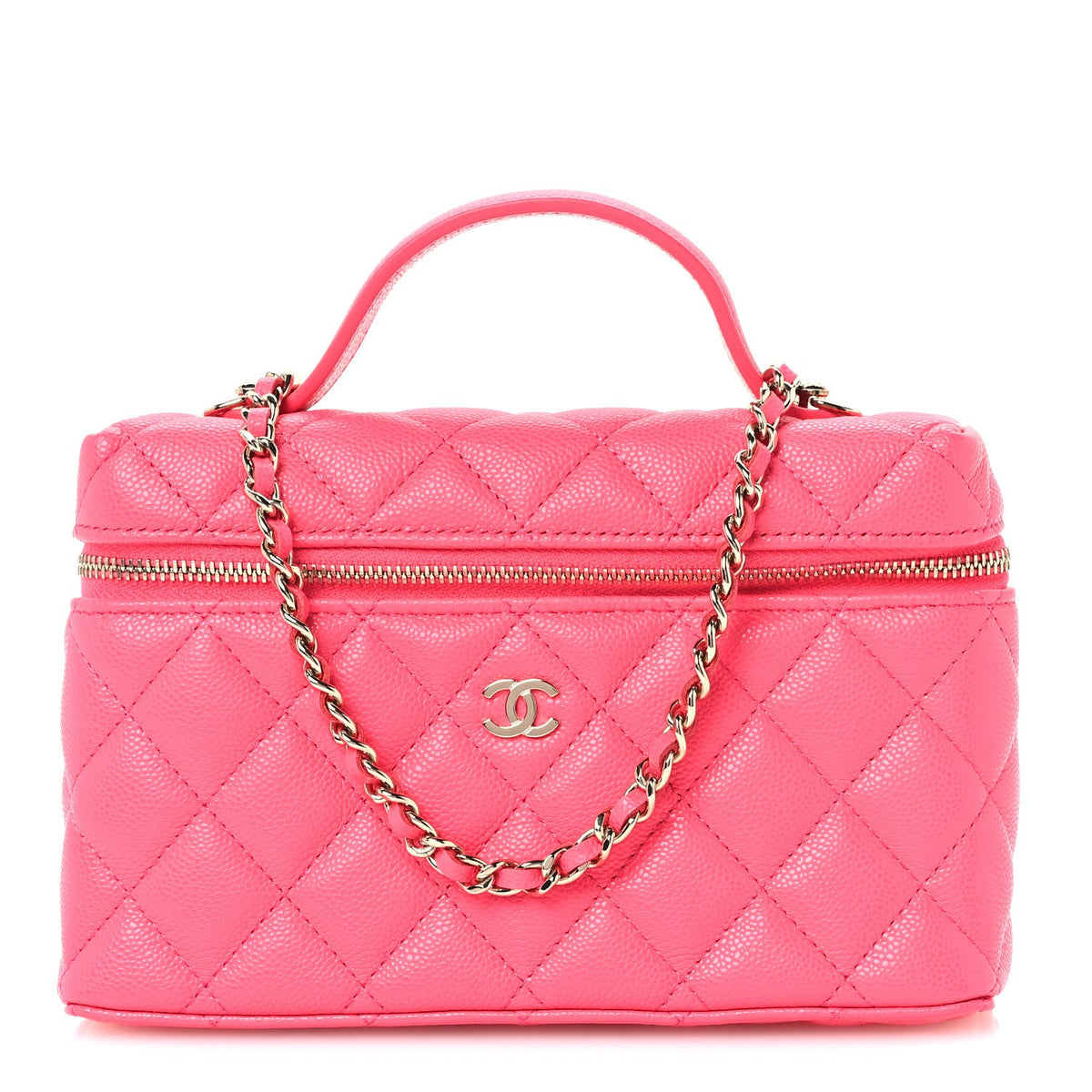 Caviar Quilted Top Handle Slim Vanity With Chain Fuchsia