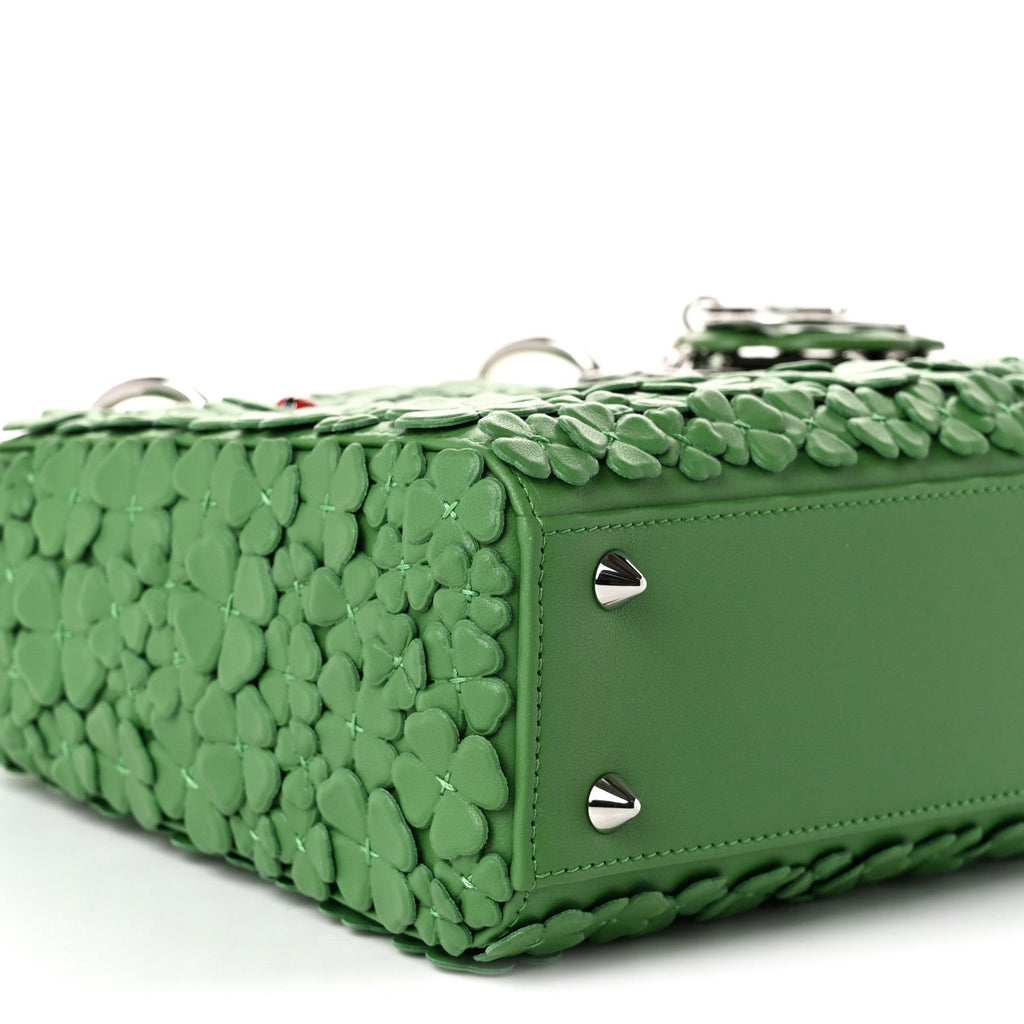 Lambskin Clover Allover Embroidered Mini Lady Dior Lucky Green
