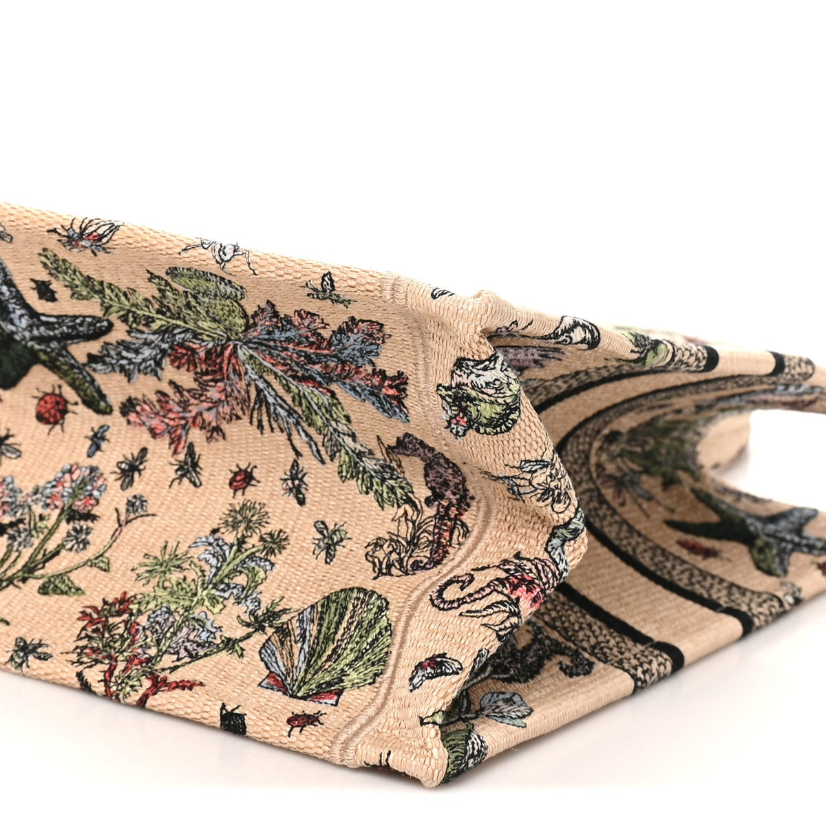 Canvas Embroidered Sea Print Medium Book Tote Beige Multicolor